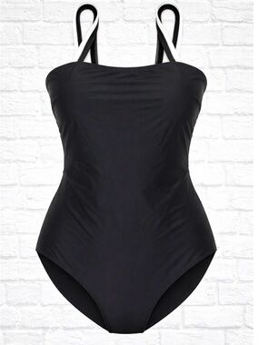 Andie swim Black One-Piece Swimsuit with White-Trim Straps 2XL plus swimwear